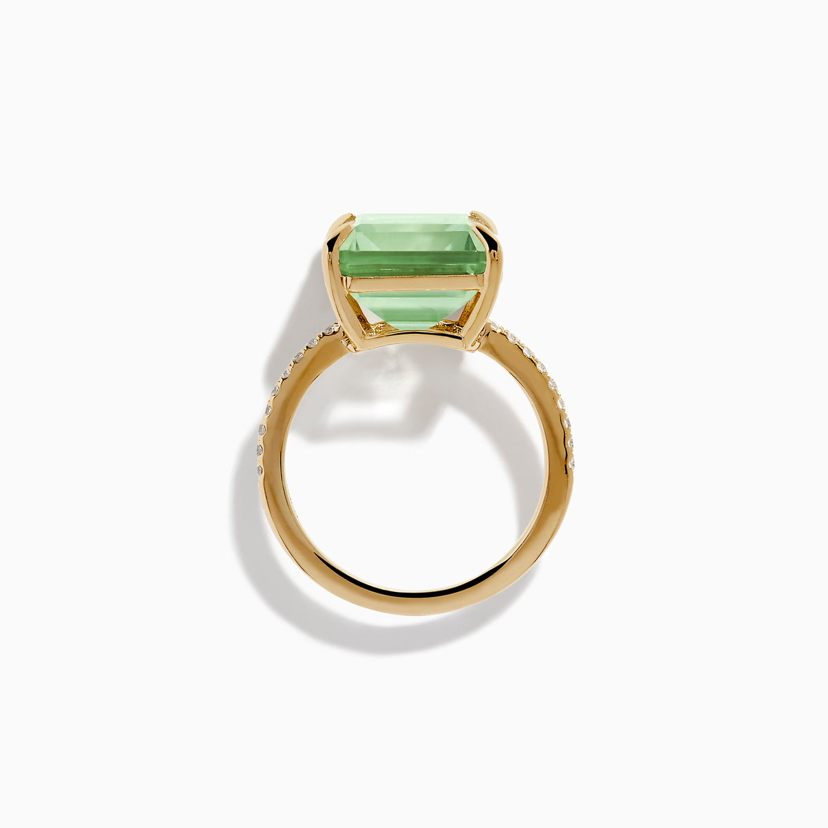 14K Yellow Gold Green Amethyst and Diamond Cocktail Ring