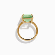 14K Yellow Gold Green Amethyst and Diamond Cocktail Ring