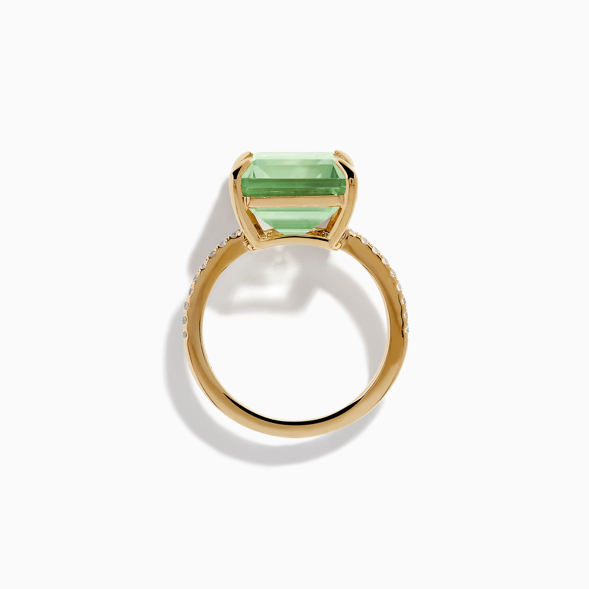 14K Yellow Gold Green Amethyst and Diamond Cocktail Ring