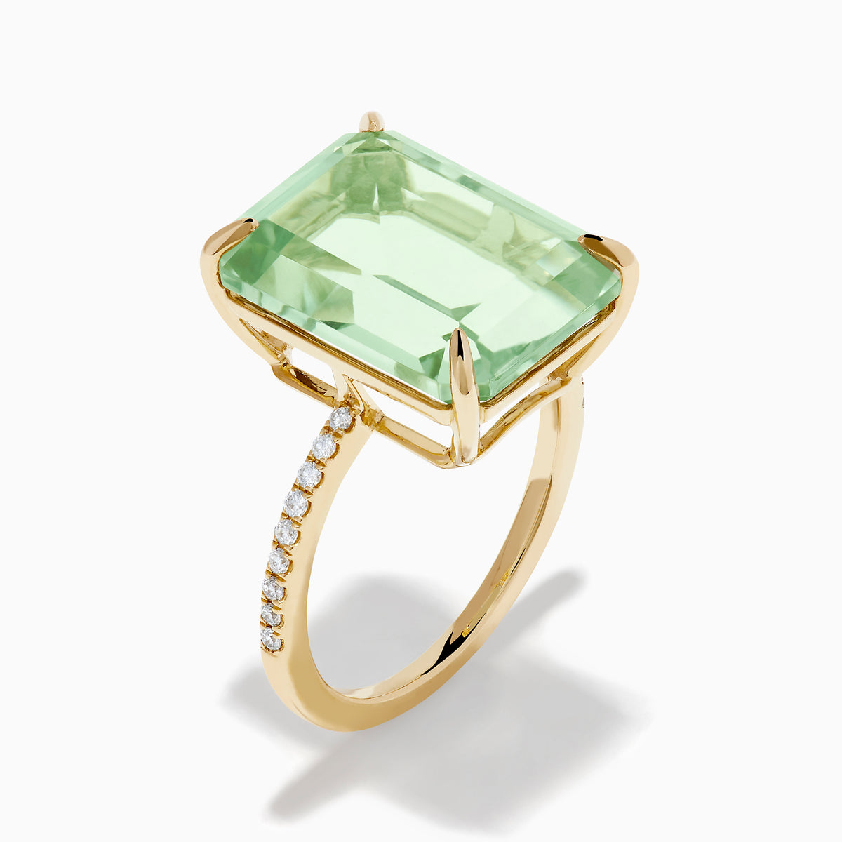 14K Yellow Gold Green Amethyst and Diamond Cocktail Ring
