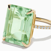 14K Yellow Gold Green Amethyst and Diamond Cocktail Ring