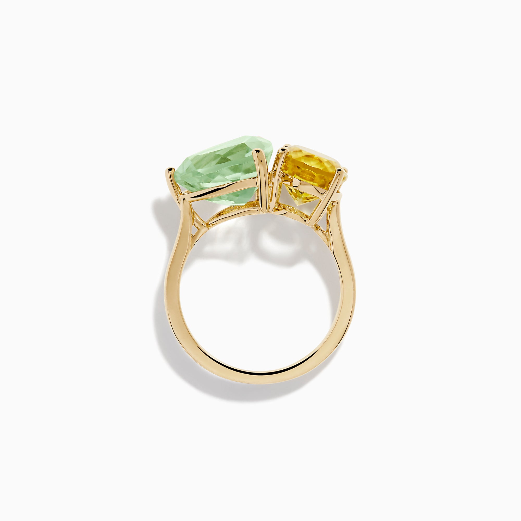 14K Yellow Gold Green Amethyst and Lemon Quartz Two-Stone Ring