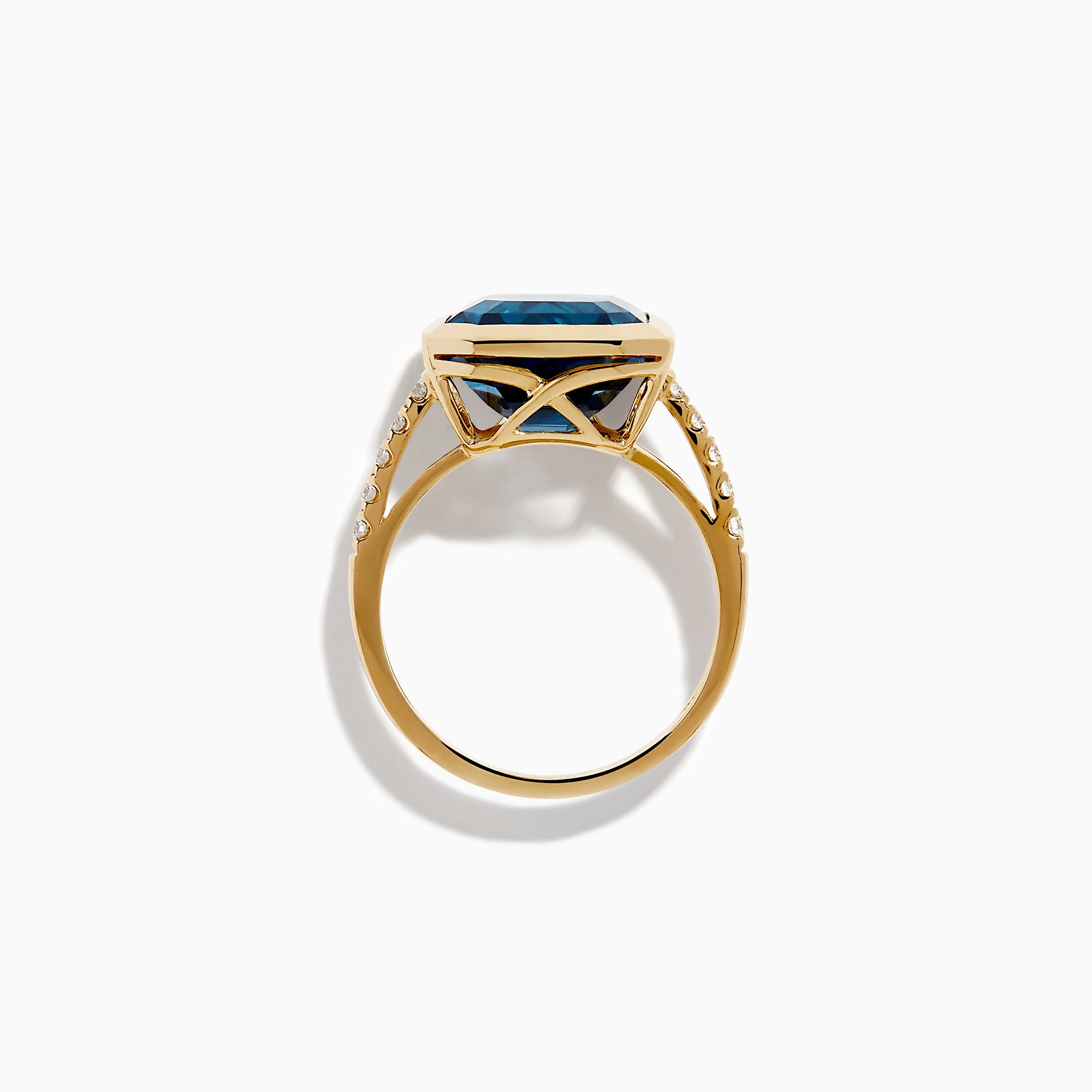 14K Yellow Gold Blue Topaz and Diamond Bezel-Set Asscher Cut Ring