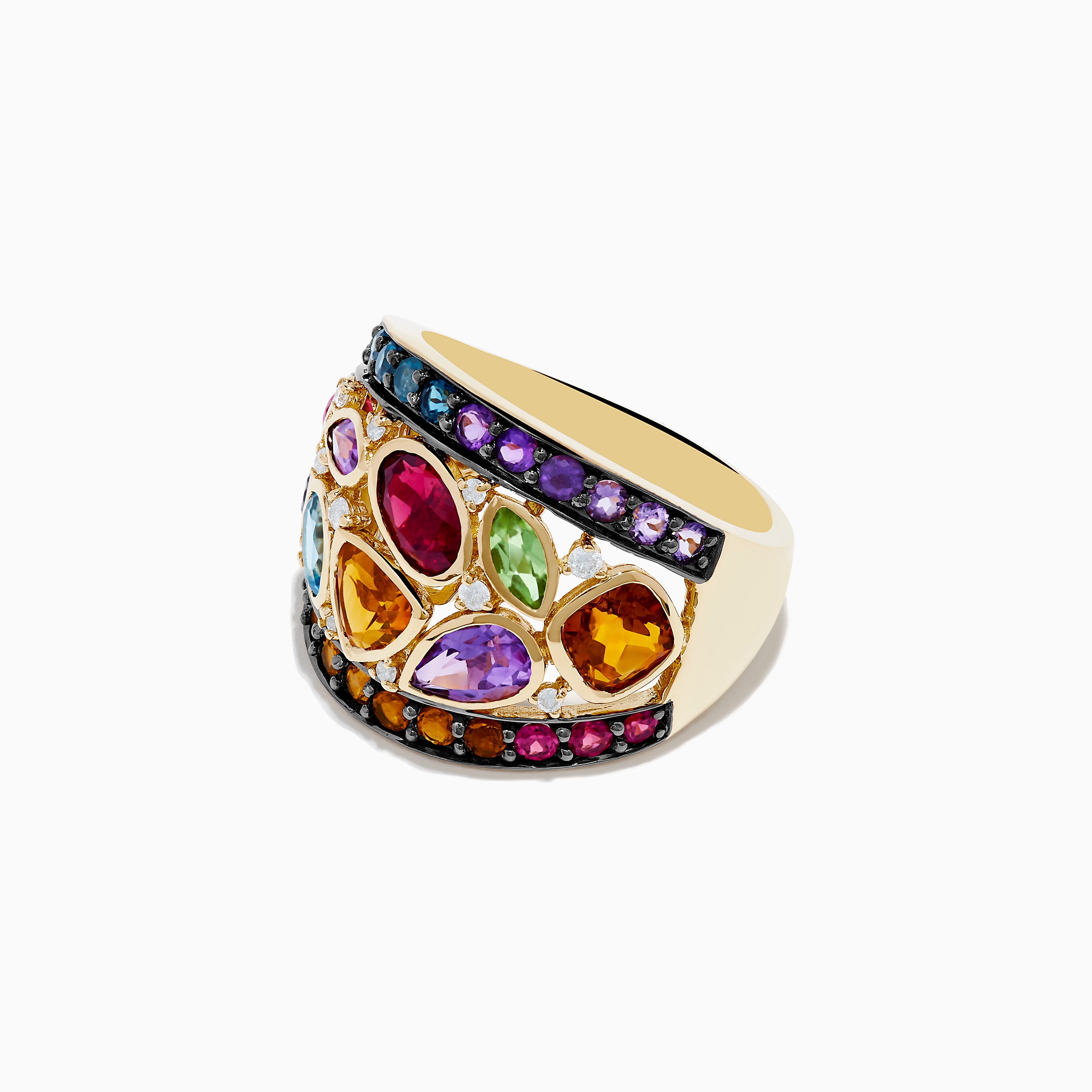 14K Yellow Gold Multi Color Gemstone and Diamond Ring – effyjewelry.com