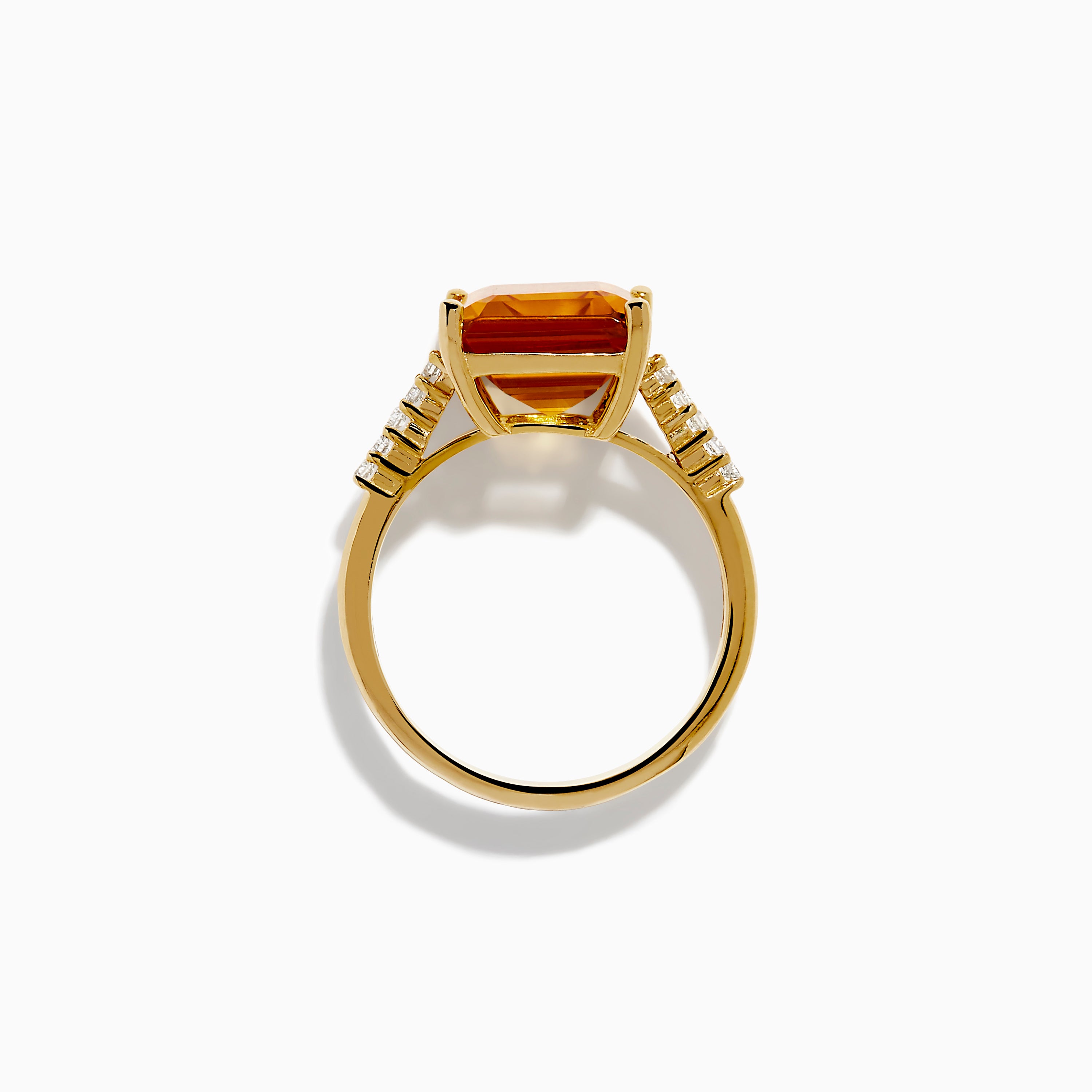14K Yellow Gold Step Cut Citrine and Diamond Cocktail Ring ...