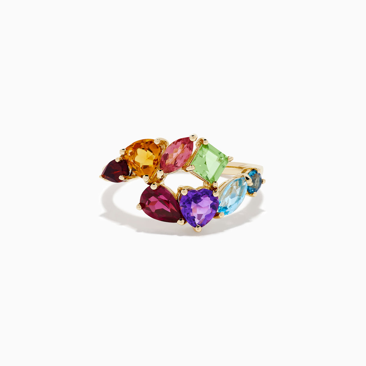 14K Yellow Gold Multi Color Gemstone Bypass Ring