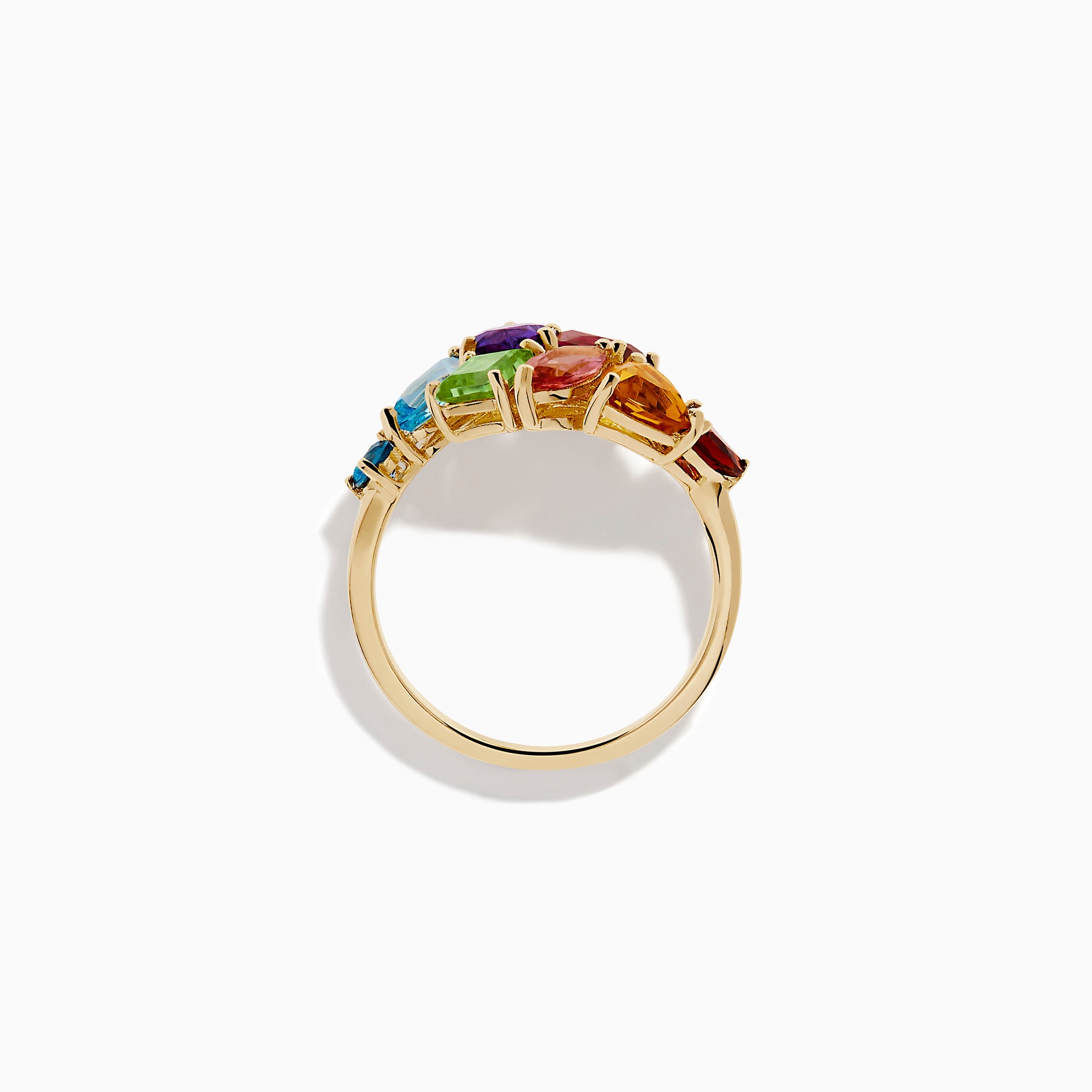 14K Yellow Gold Multi Color Gemstone Bypass Ring