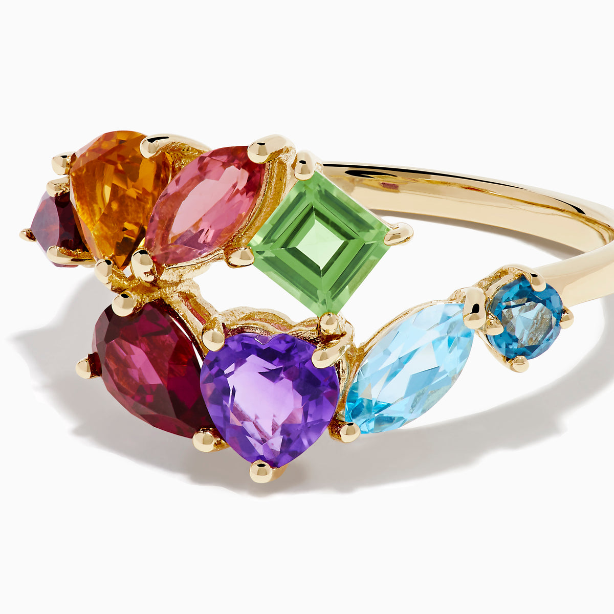 14K Yellow Gold Multi Color Gemstone Bypass Ring