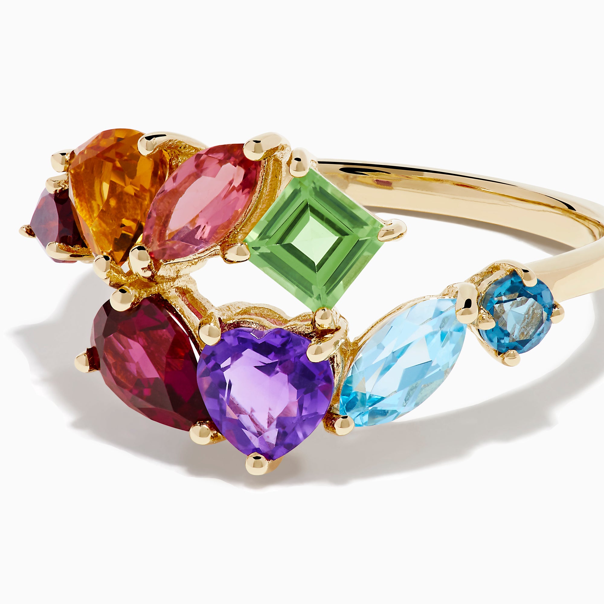 14K Yellow Gold Multi Color Gemstone Bypass Ring
