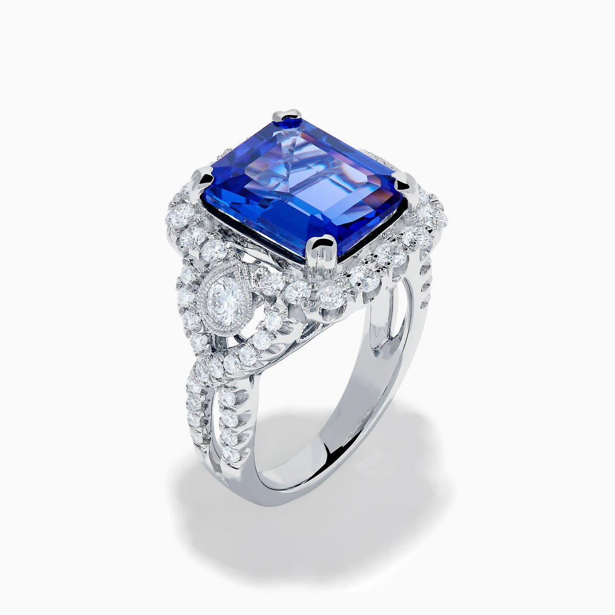 Effy Hematian 18K White Gold Emerald-Cut Tanzanite and Diamond Halo Ring