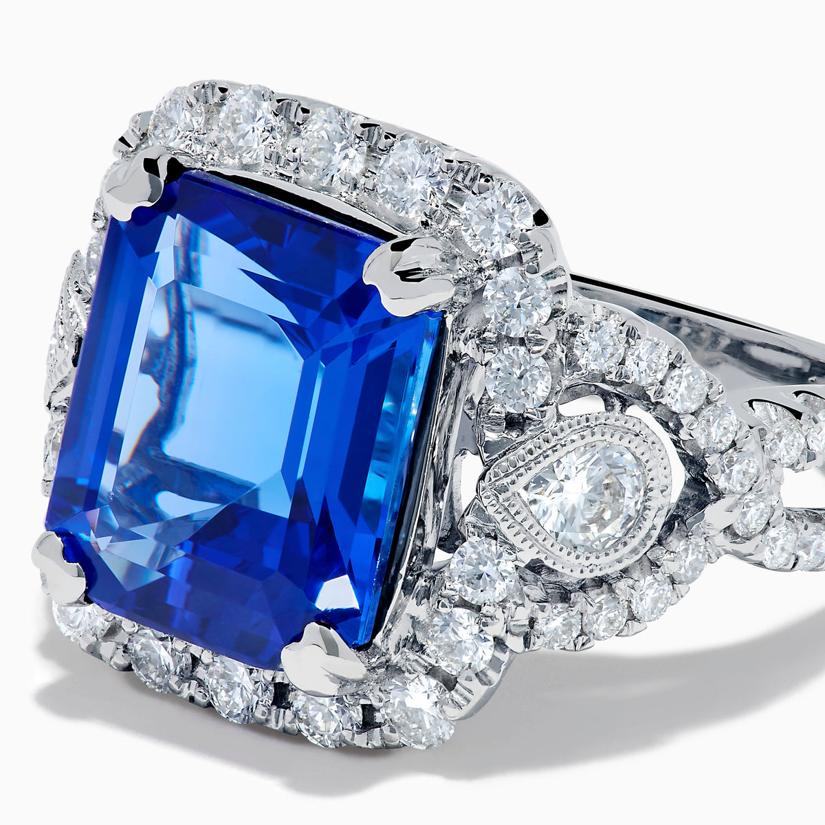 Effy Hematian 18K White Gold Emerald-Cut Tanzanite and Diamond Halo Ring