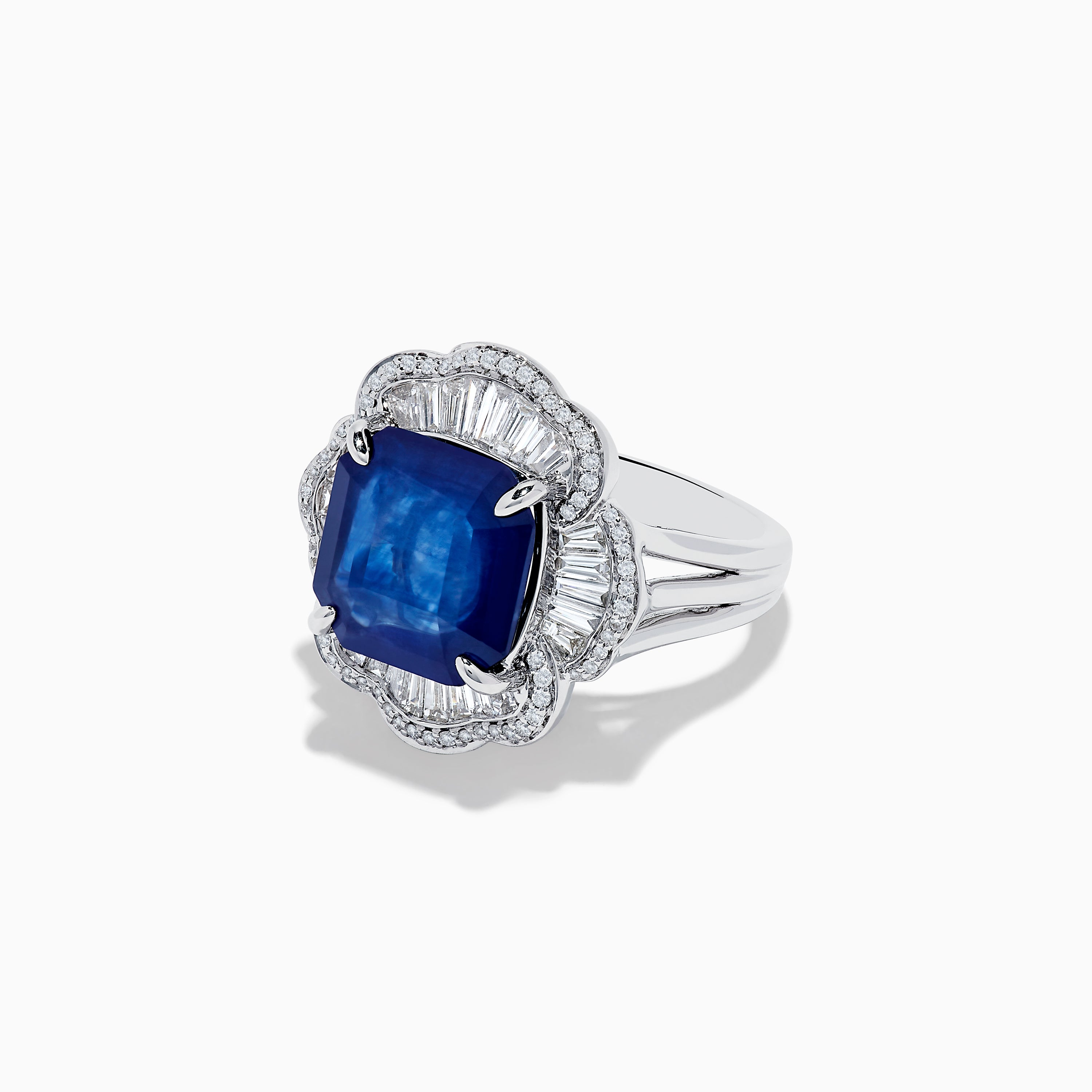 Princess 3ct Blue Sapphire Asscher Cut 9ct White Gold Three Stone  Engagement Ring | Jian London