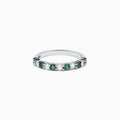 The Effy Hematian 14K White Gold Alexandrite and Diamond 11-Stone Ring showcases alternating green alexandrite and white diamonds along the band, set against a plain white background.