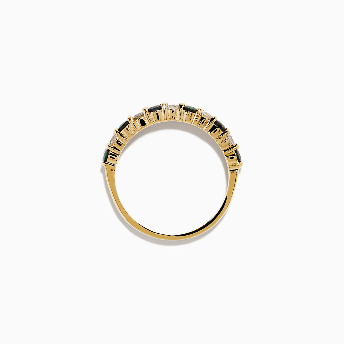 The Effy Hematian 14K Yellow Gold Alexandrite and Diamond 11-Stone Ring features alternating alexandrite and diamond gems set in a row along the band, shown on a white background.