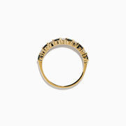 The Effy Hematian 14K Yellow Gold Alexandrite and Diamond 11-Stone Ring features alternating alexandrite and diamond gems set in a row along the band, shown on a white background.