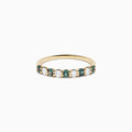 The Effy Hematian 14K Yellow Gold 9-Stone Ring features alternating round white diamonds and green alexandrites set in a row along the band, shown on a white background.