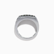 The Effy Hematian Men's 14K White Gold Alexandrite and Diamond Channel-Set Ring features a rectangular front with a row of alexandrites bordered by sparkling diamonds above and below.