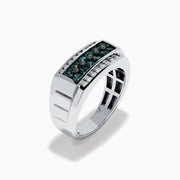 The Effy Hematian Men's 14K White Gold Alexandrite and Diamond Channel-Set Ring features a rectangular front with a row of alexandrites bordered by sparkling diamonds above and below.