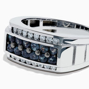 The Effy Hematian Men's 14K White Gold Alexandrite and Diamond Channel-Set Ring features a rectangular front with a row of alexandrites bordered by sparkling diamonds above and below.