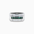 The Effy Hematian Men's 14K White Gold Ring features a wide band with three horizontal rows: the top and bottom rows have sparkling diamonds, while the center row is accented with striking alexandrites.