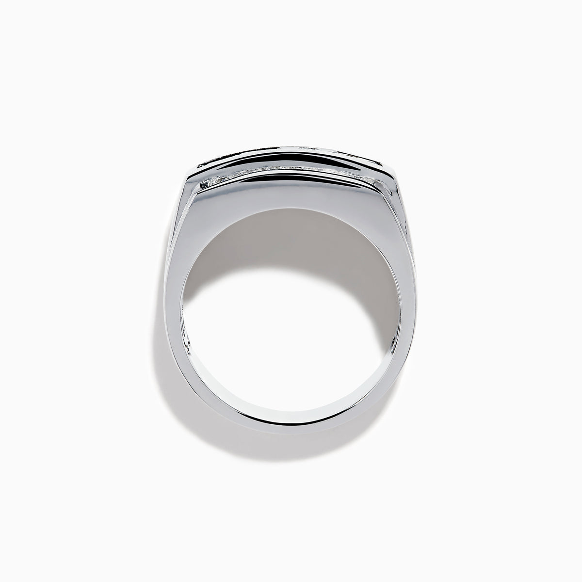 The Effy Hematian Men's 14K White Gold Ring features a wide band with three horizontal rows: the top and bottom rows have sparkling diamonds, while the center row is accented with striking alexandrites.