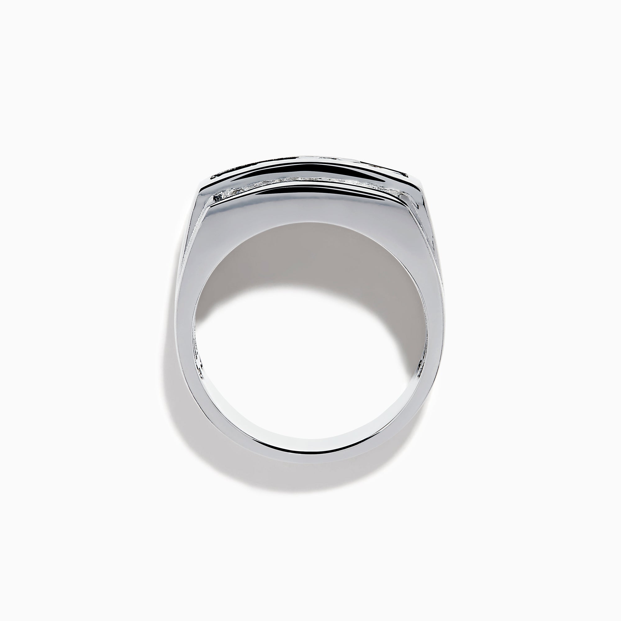 The Effy Hematian Men's 14K White Gold Ring features a wide band with three horizontal rows: the top and bottom rows have sparkling diamonds, while the center row is accented with striking alexandrites.