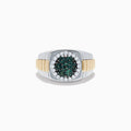 The Effy Hematian Men's 14K Two-Tone Gold Alexandrite Cluster and Diamond Ring features silver and gold bands with a round alexandrite cluster surrounded by small diamonds in a circular center setting.