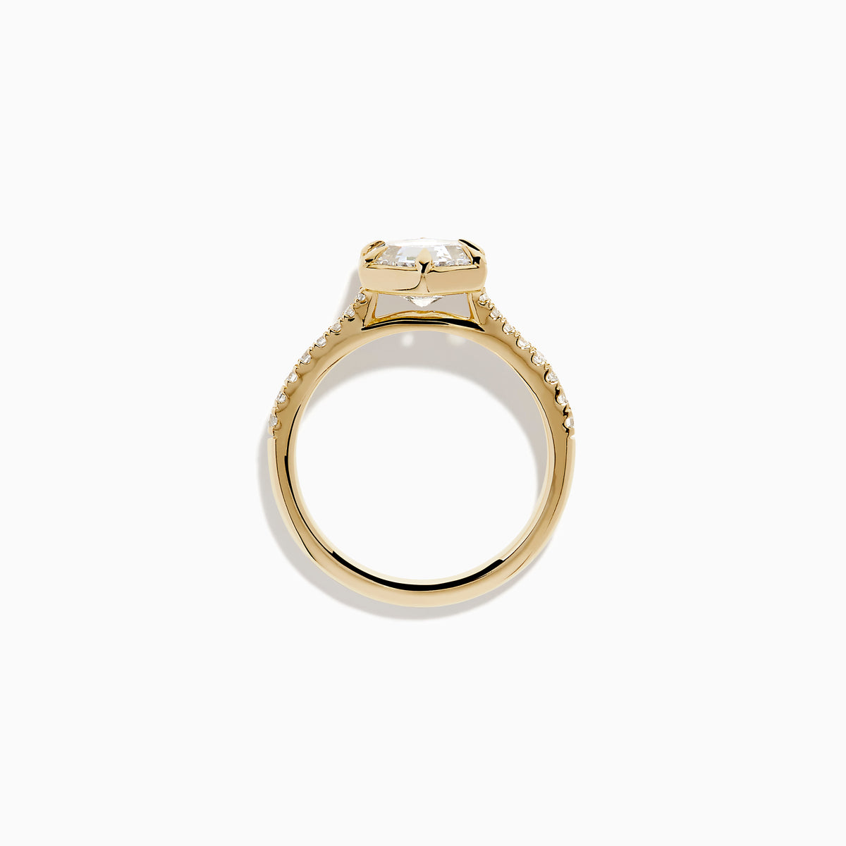Presenting the Lab Grown Diamond 2.00ct Hexagon with Pave Band Ring in 14K Yellow Gold: a striking ring with a hexagonal-cut lab grown diamond at its center, accented by sparkling pave-set diamonds along the polished 14K yellow gold band, showcased on a clean white background.
