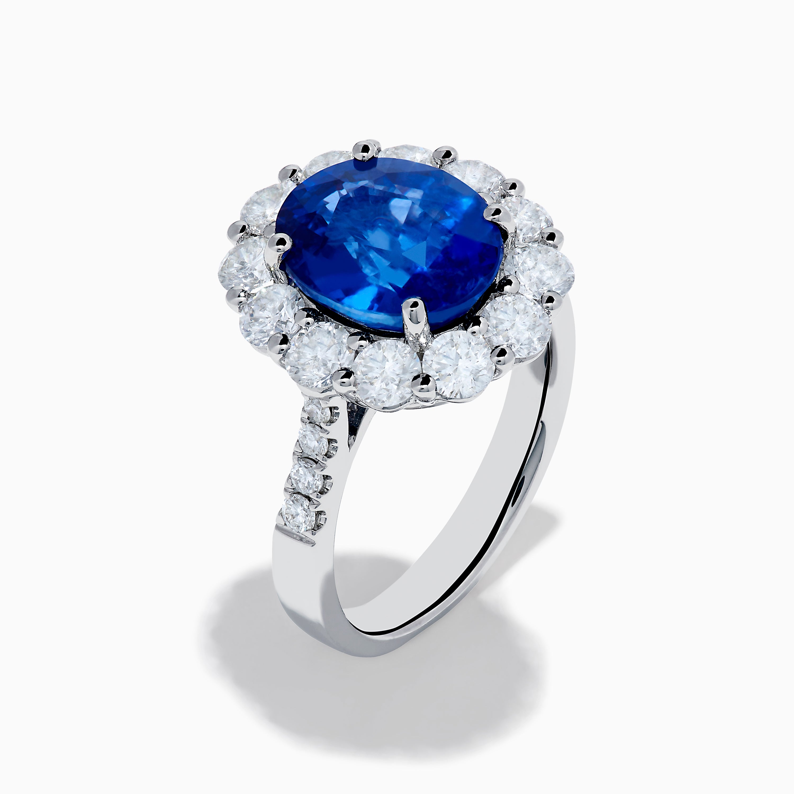 18K White Gold Blue Sapphire and Diamond Halo Ring – effyjewelry.com