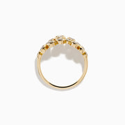The D'Oro 14K Yellow Gold Bezel Set Diamond Band features two staggered rows of bezel-set round white diamonds in an open, airy design, shown against a white background.