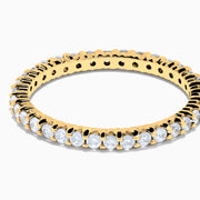 The 14K Yellow Gold Prong Set Diamond Eternity Band, 0.50 TCW, features a continuous row of oval-cut diamonds and is photographed on a plain white background.