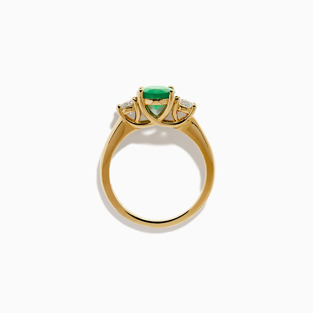14K Yellow Gold Oval Emerald and Diamond Three-Stone Ring