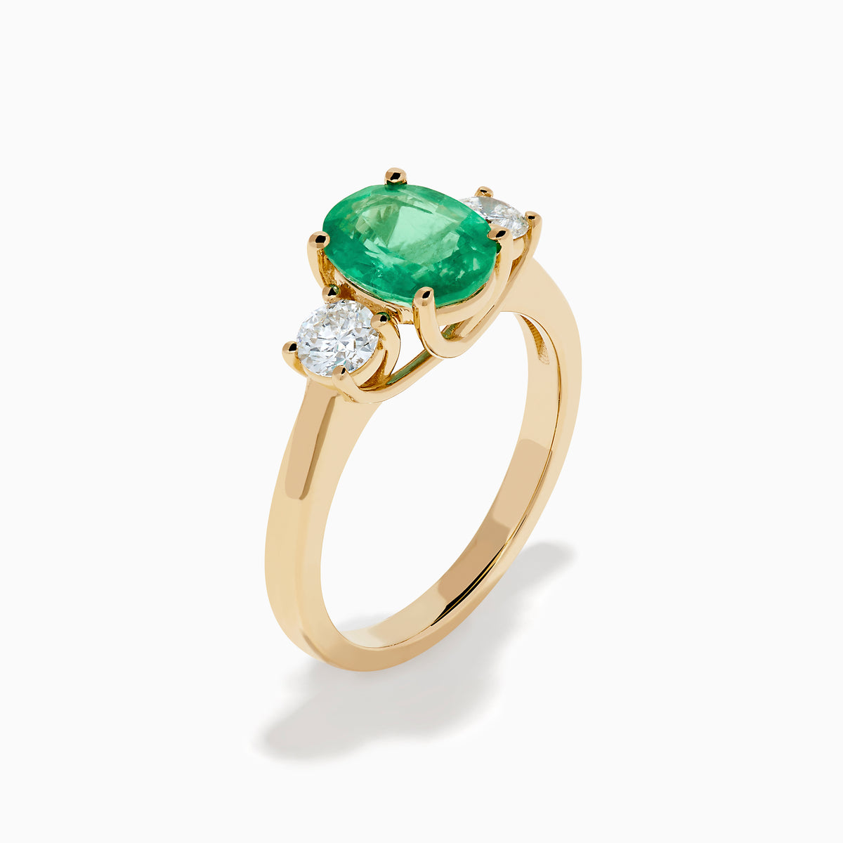 14K Yellow Gold Oval Emerald and Diamond Three-Stone Ring