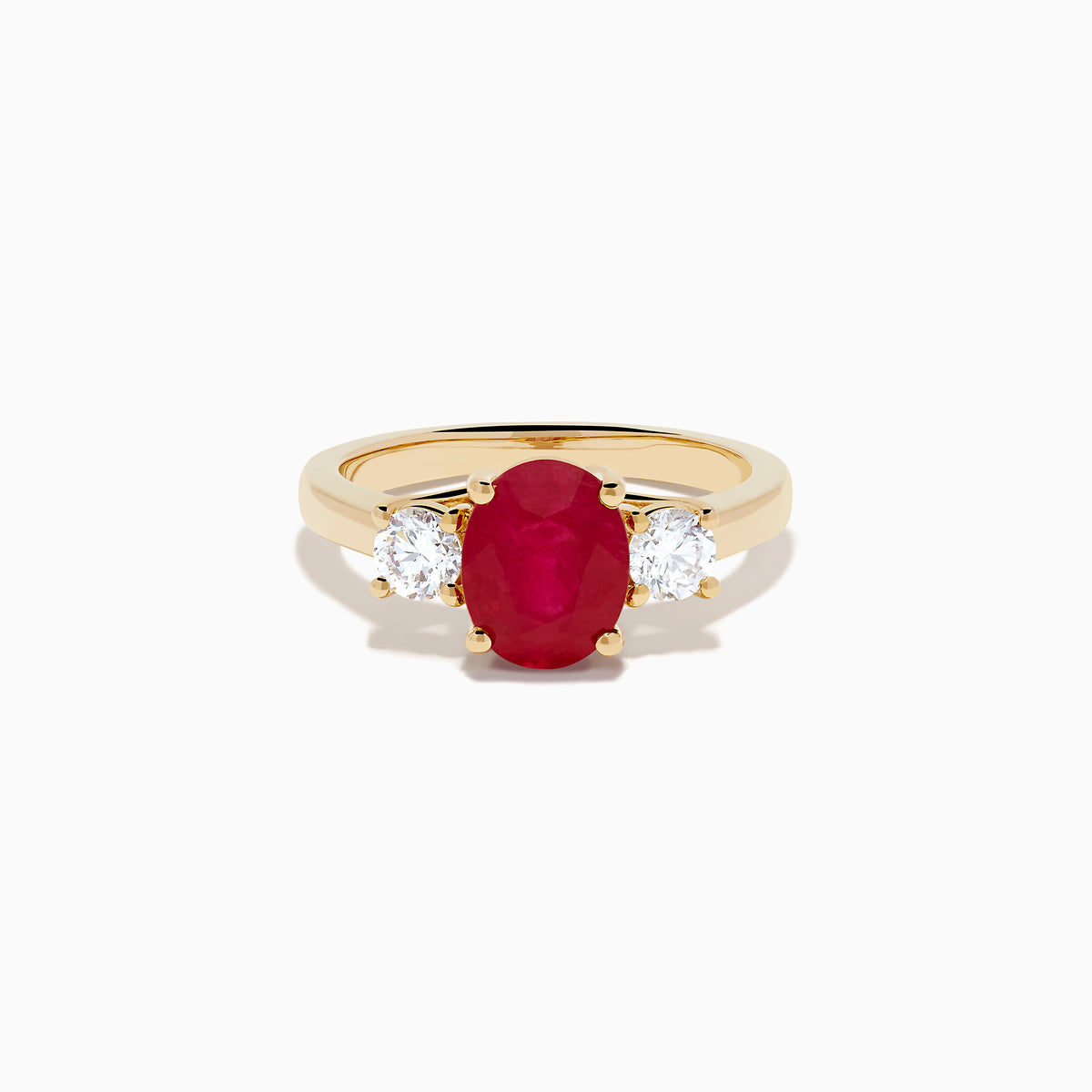 14K Yellow Gold Oval Ruby and Diamond Three-Stone Ring