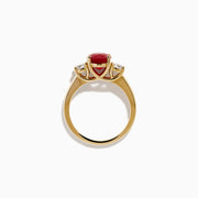14K Yellow Gold Oval Ruby and Diamond Three-Stone Ring