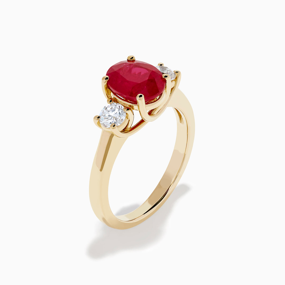 14K Yellow Gold Oval Ruby and Diamond Three-Stone Ring