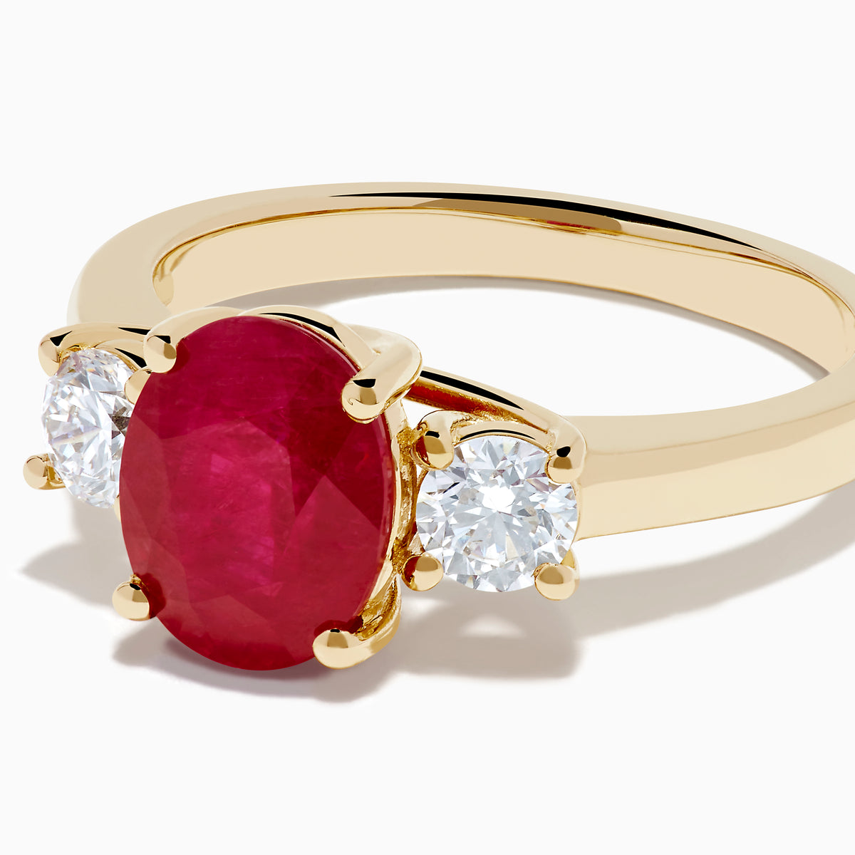 14K Yellow Gold Oval Ruby and Diamond Three-Stone Ring