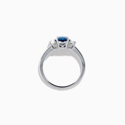 14K Whit Gold Oval Blue Sapphire and Diamond Three-Stone Ring