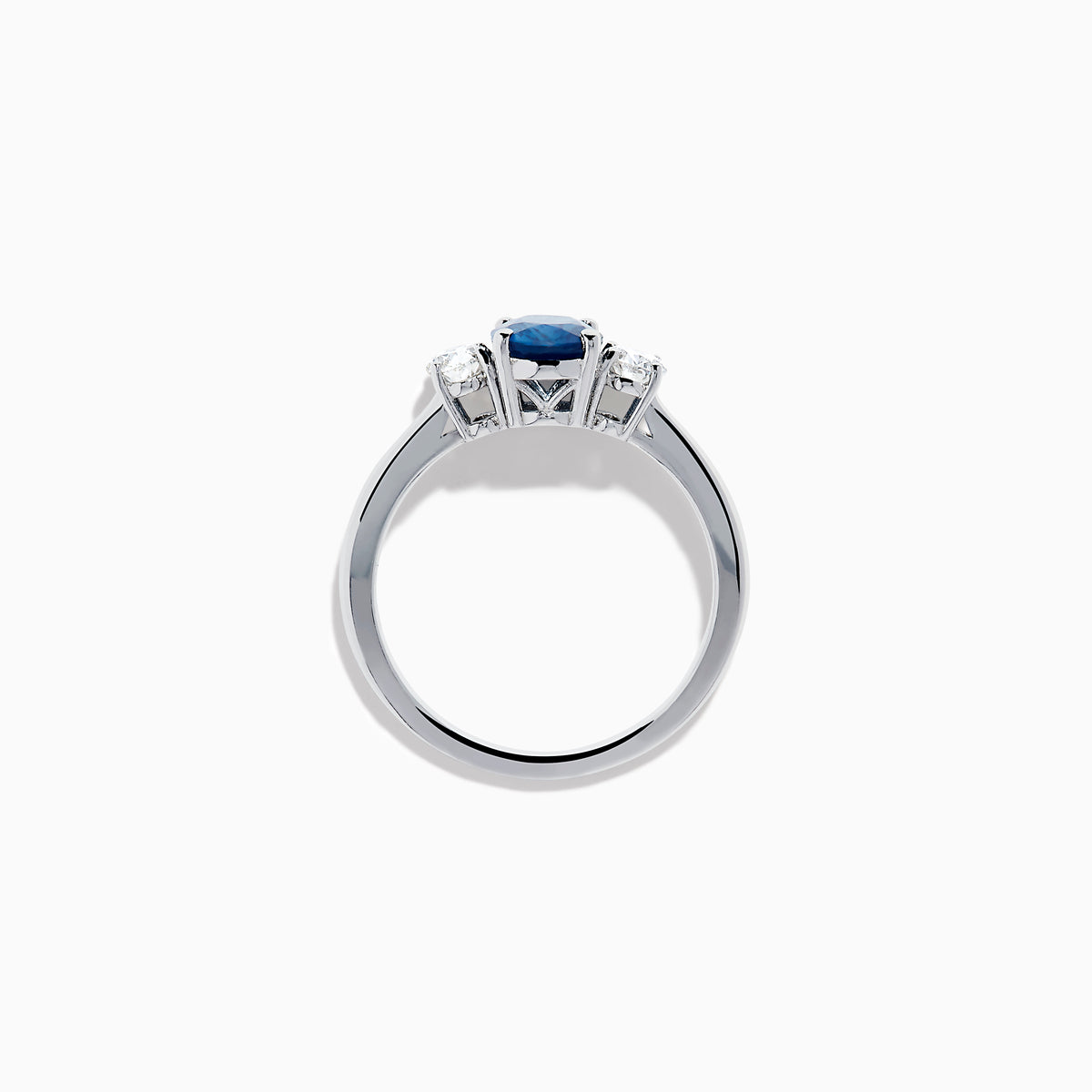 14K Whit Gold Oval Blue Sapphire and Diamond Three-Stone Ring