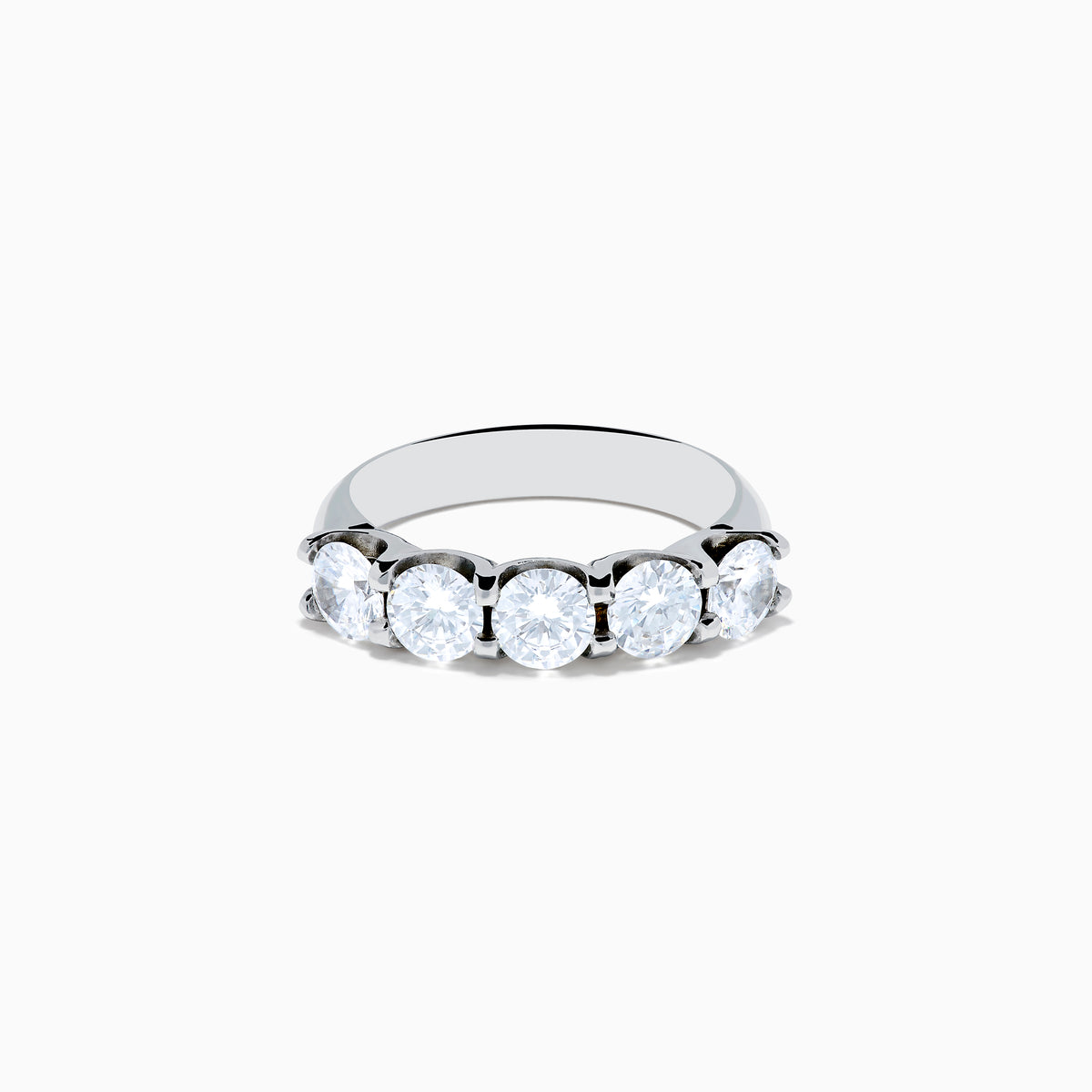 The 14K White Gold 5-Stone U-Prong Diamond Band features five round diamonds totaling 2.00 TCW, set in a sleek row and displayed on a plain white background.
