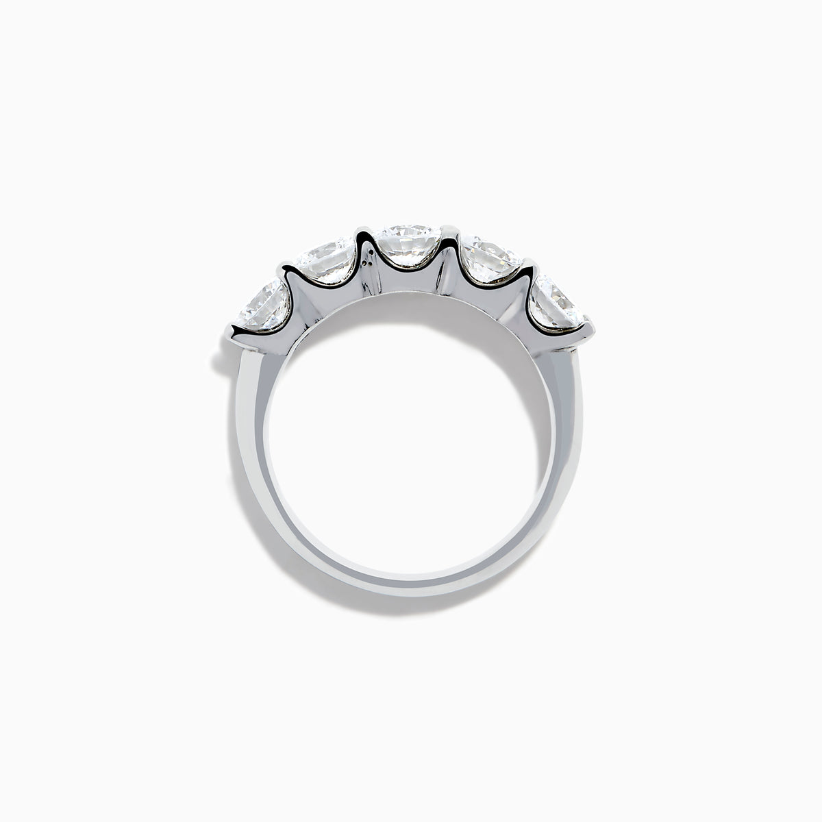 The 14K White Gold 5-Stone U-Prong Diamond Band features five round diamonds totaling 2.00 TCW, set in a sleek row and displayed on a plain white background.