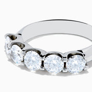 The 14K White Gold 5-Stone U-Prong Diamond Band features five round diamonds totaling 2.00 TCW, set in a sleek row and displayed on a plain white background.