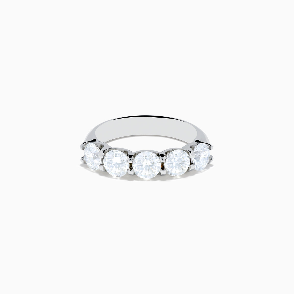 The 14K White Gold 5-Stone U-Prong Diamond Band, 2.50 TCW, features five round diamonds set in a row on a sleek white gold band, shown against a plain white background.