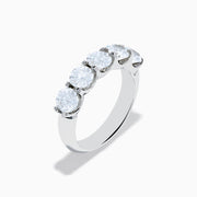 The 14K White Gold 5-Stone U-Prong Diamond Band, 2.50 TCW, features five round diamonds set in a row on a sleek white gold band, shown against a plain white background.