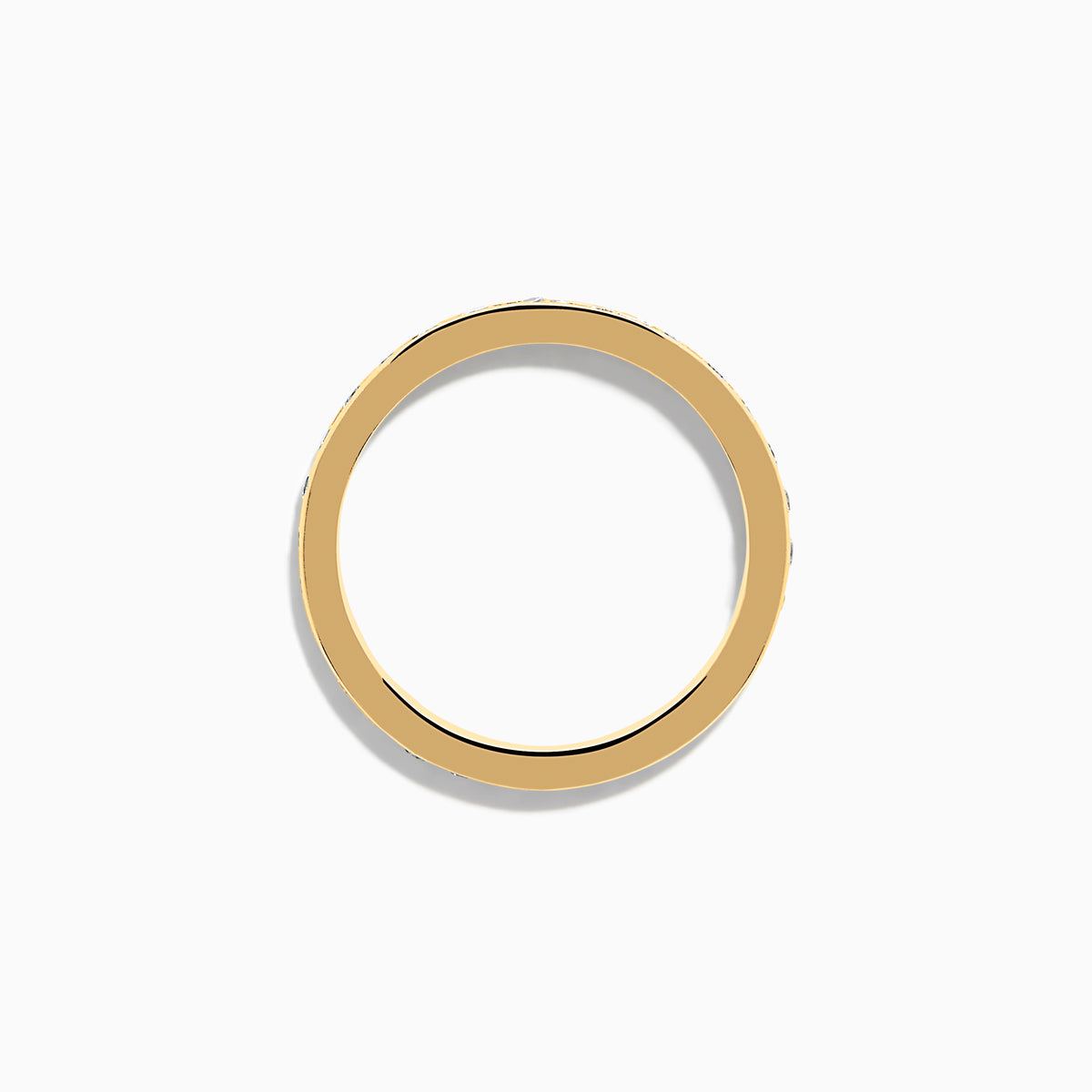 The 14K Yellow Gold Channel Set Diamond Eternity Band, 0.50 TCW, features small round white diamonds encircling the band and is shown on a white background.