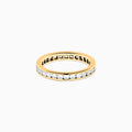 The 14K Yellow Gold Channel Set Diamond Eternity Band, 1.00 TCW, showcases a continuous row of round white diamonds in a channel setting, displayed on a white background.