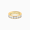 The 14K Yellow Gold Channel Set Diamond Eternity Band, 3.00 TCW, features round diamonds encircling the band and is displayed on a white background.