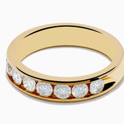 The 14K Yellow Gold 10-Stone Channel Set Diamond Band, 1.00 TCW, features a row of round diamonds channel set around the band and is displayed on a plain white background.