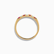 The 14K Yellow Gold 7-Stone Ruby & Diamond Band, 0.25 TCW, features an alternating row of round white diamonds and vibrant rubies set across the band.