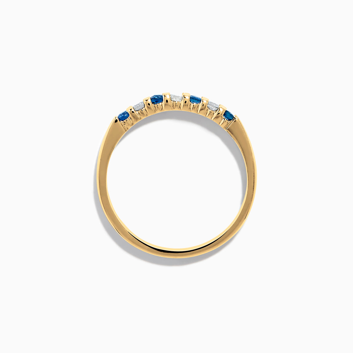 The 14K Yellow Gold 7-Stone Blue Sapphire & Diamond Band (0.25 TCW) features alternating blue sapphires and diamonds set in a row on the band, shown against a plain white background.